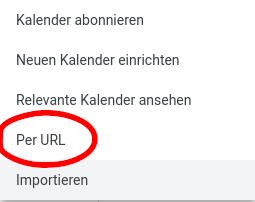 Untermenü für das Abbonieren eines Kalenders